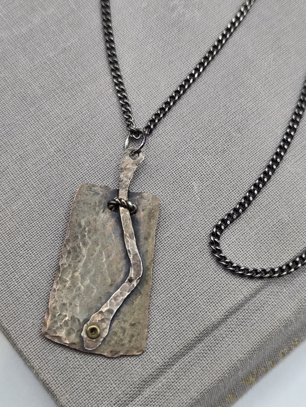 shibuichi aesthetic hammered copper Charm Pendant Necklace 20" black/gunmetal